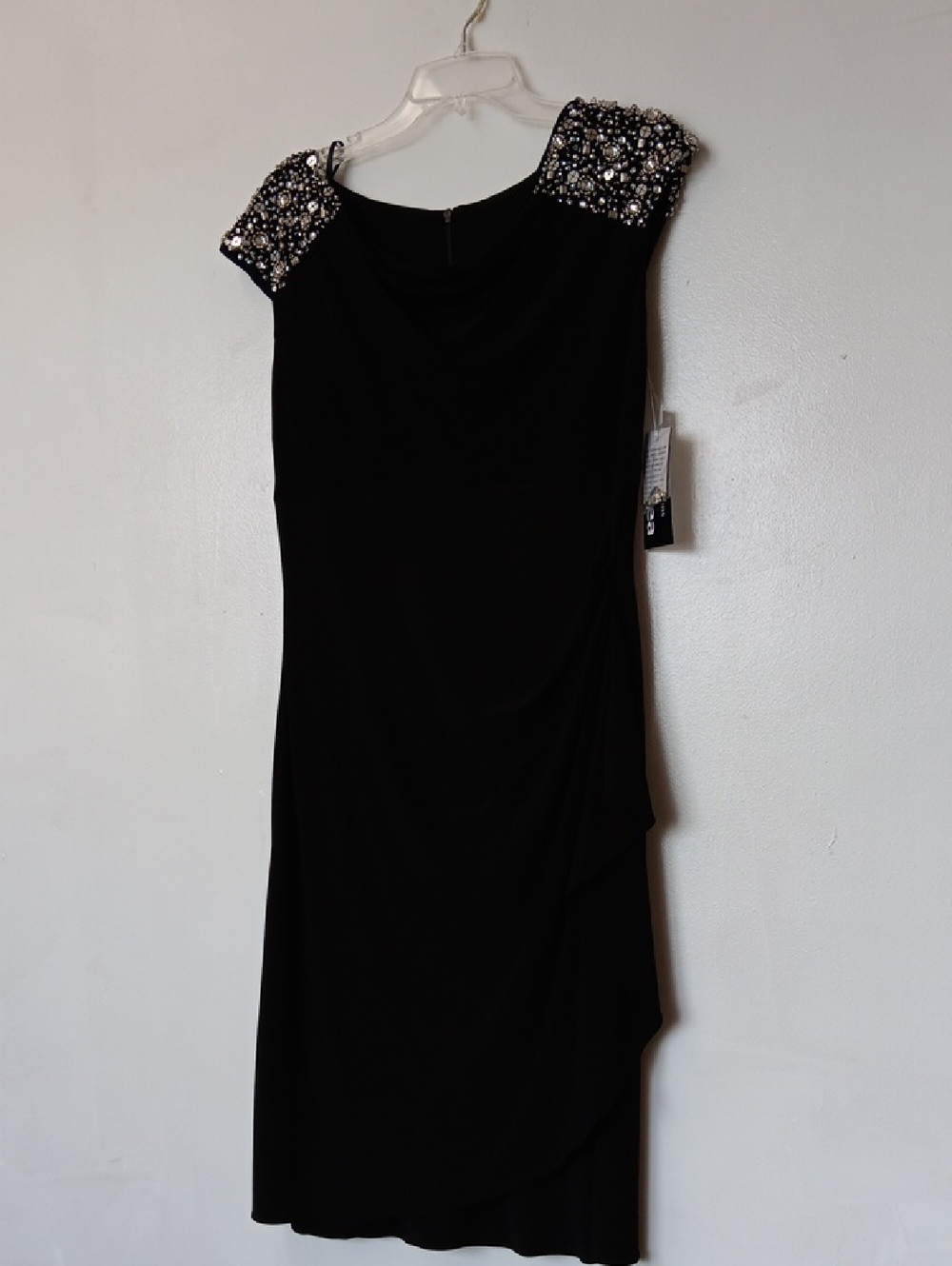Black Midi Dress with Embellished Shoulders